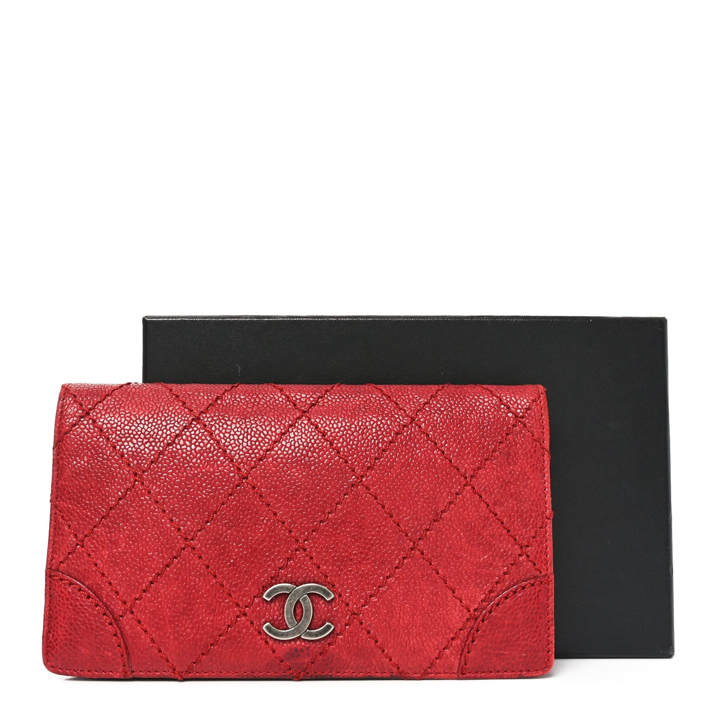Distressed Caviar Stitched Outdoor Yen Wallet Bordeaux Clair