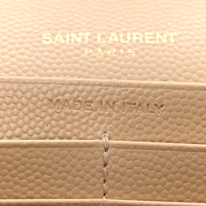 Saint Laurent Grain De Poudre Matelasse Chevron Monogram Chain Wallet Dark Beige 7 of 12