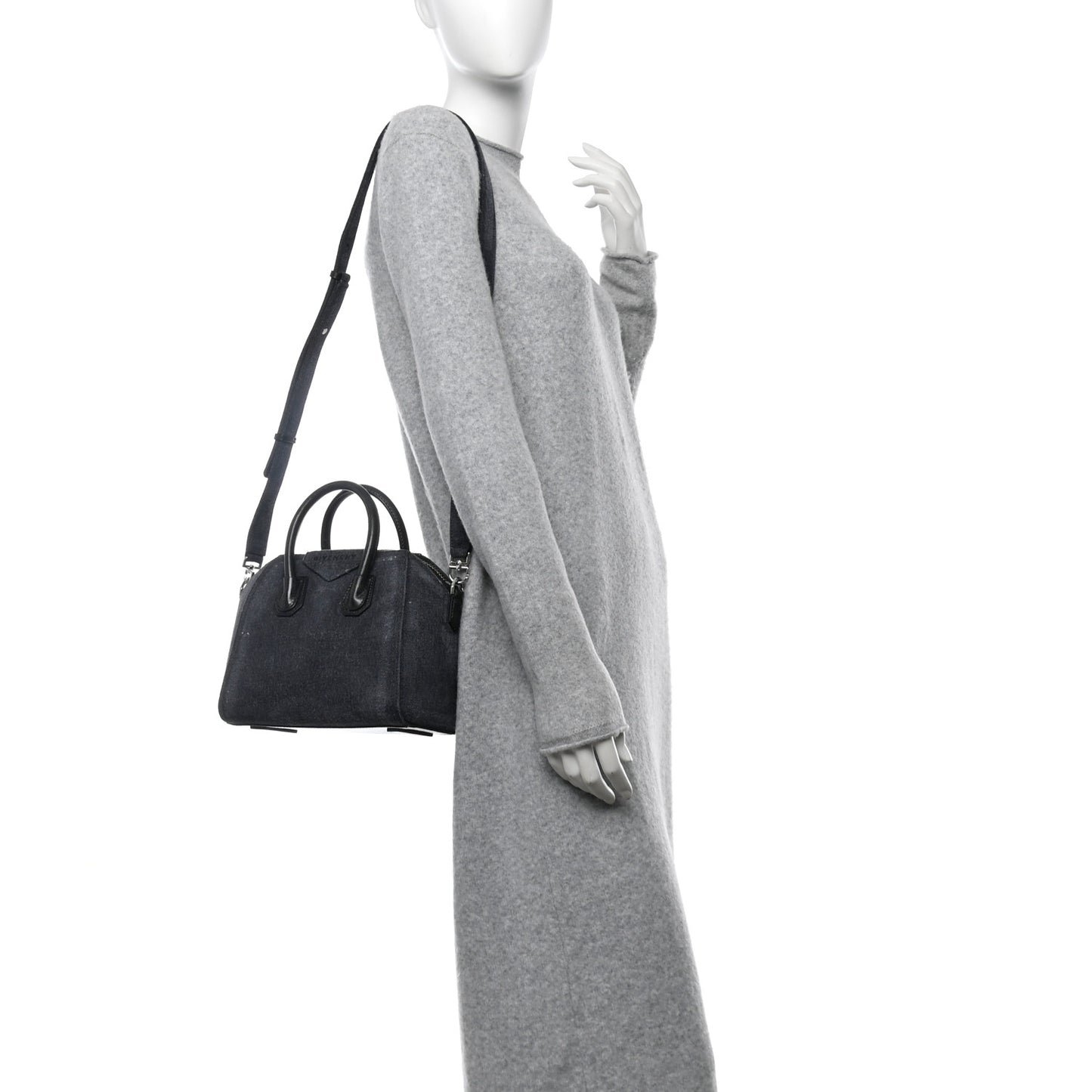 Washed Denim Mini Antigona Shoulder Bag Black
