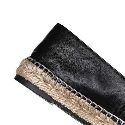 Chanel Lambskin Shiny Calfskin CC Espadrilles 40 Black Beige 12 of 13