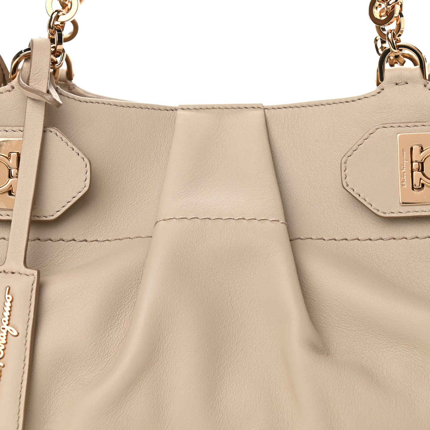 Calfskin W Chain Tote Beige
