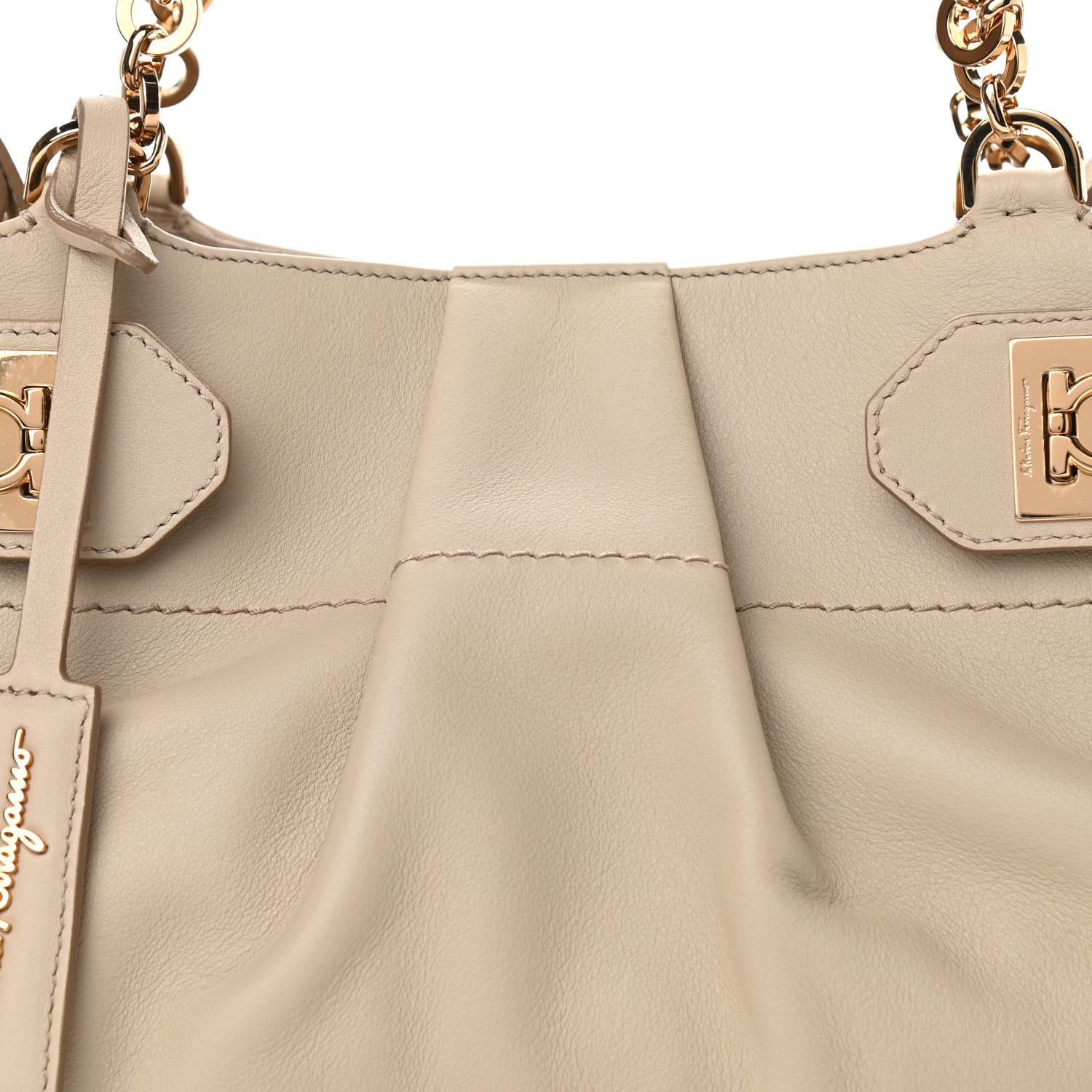 Salvatore Ferragamo Calfskin W Chain Tote Beige 7 of 9