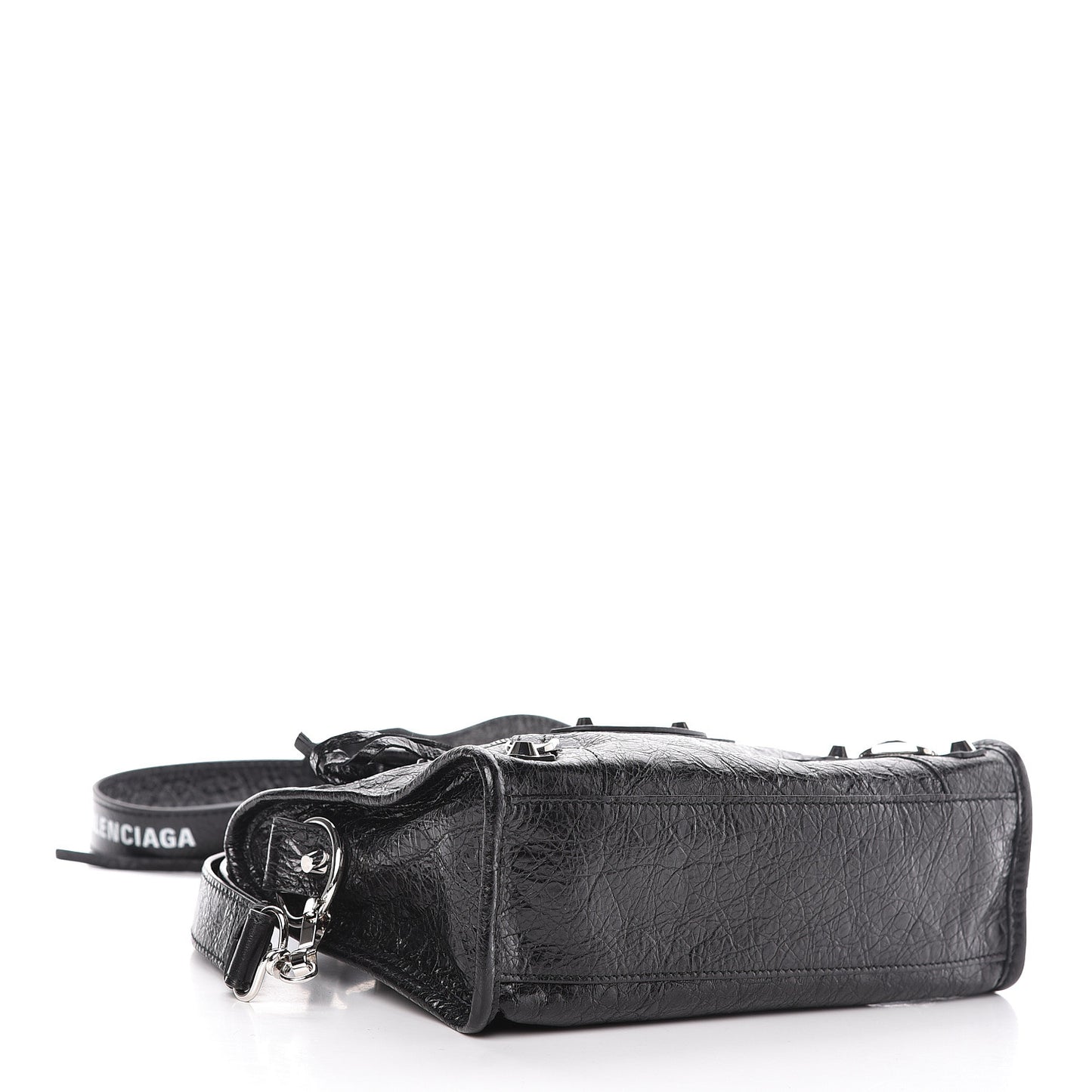 Agneau Classic Silver Hardware Mini City Logo Strap Black White