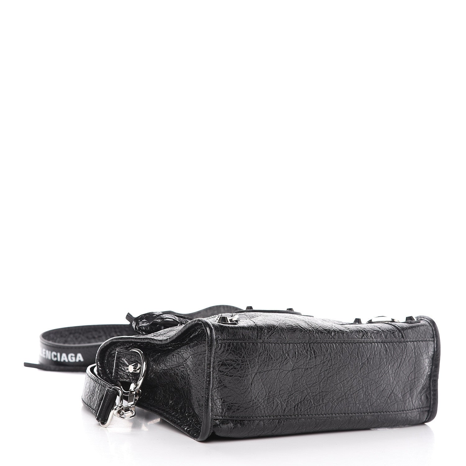 Balenciaga Agneau Classic Silver Hardware Mini City Logo Strap Black White 4 of 10