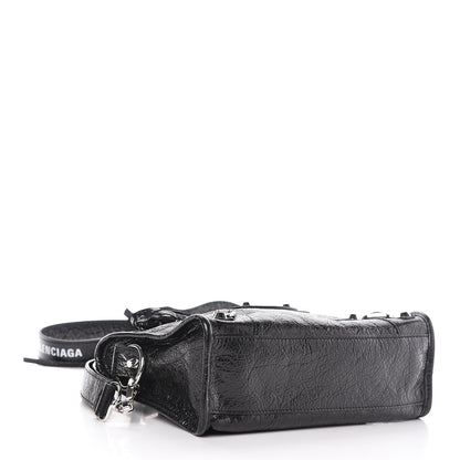 Balenciaga Agneau Classic Silver Hardware Mini City Logo Strap Black White 4 of 10