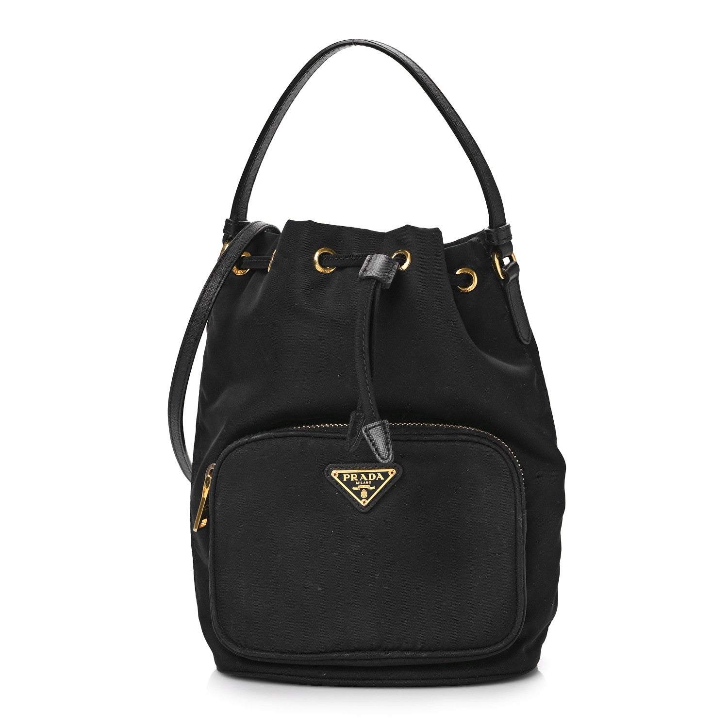Prada Saffiano Tessuto Nylon Mini Bucket Crossbody Bag Black 1 of 7