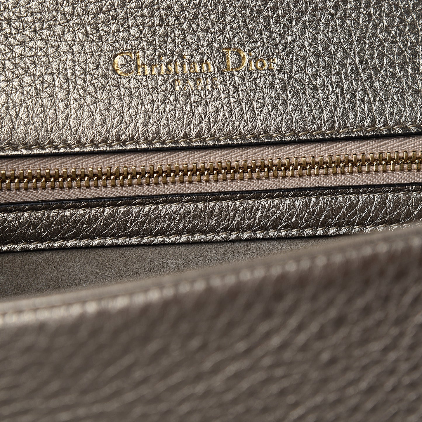 Metallic Grained Calfskin Medium Diorama Flap Bag Pale Gold