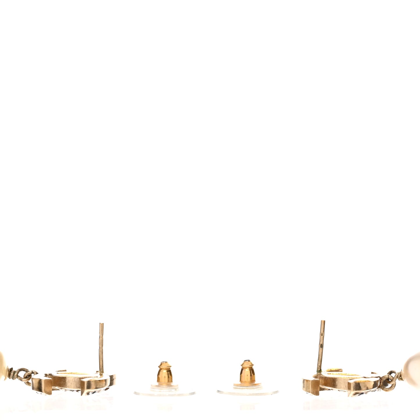 Crystal Pearl CC Drop Earrings Gold Black