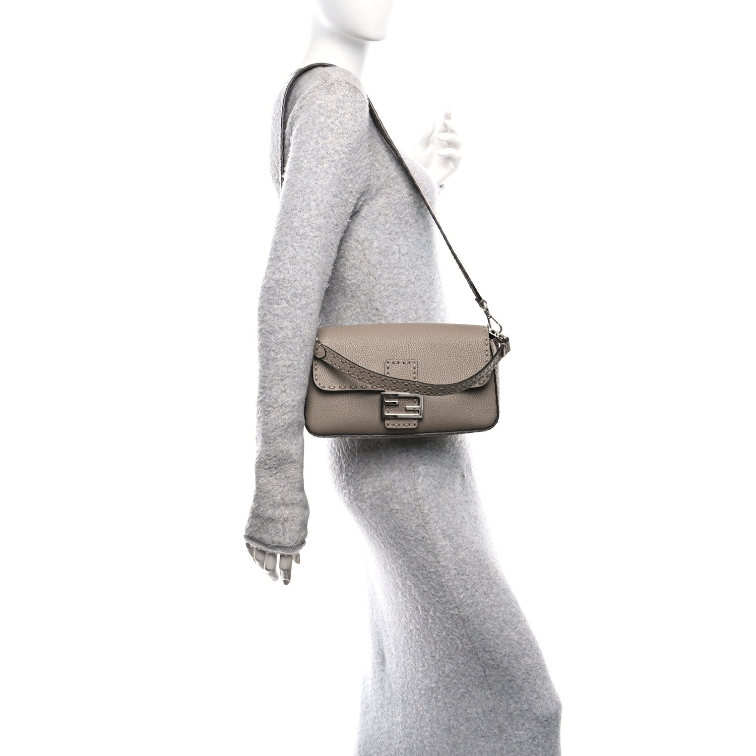 Fendi Cuoio Roma Sellerissima Nappa Sintetica Tape Stitch Baguette Corda 2 of 9