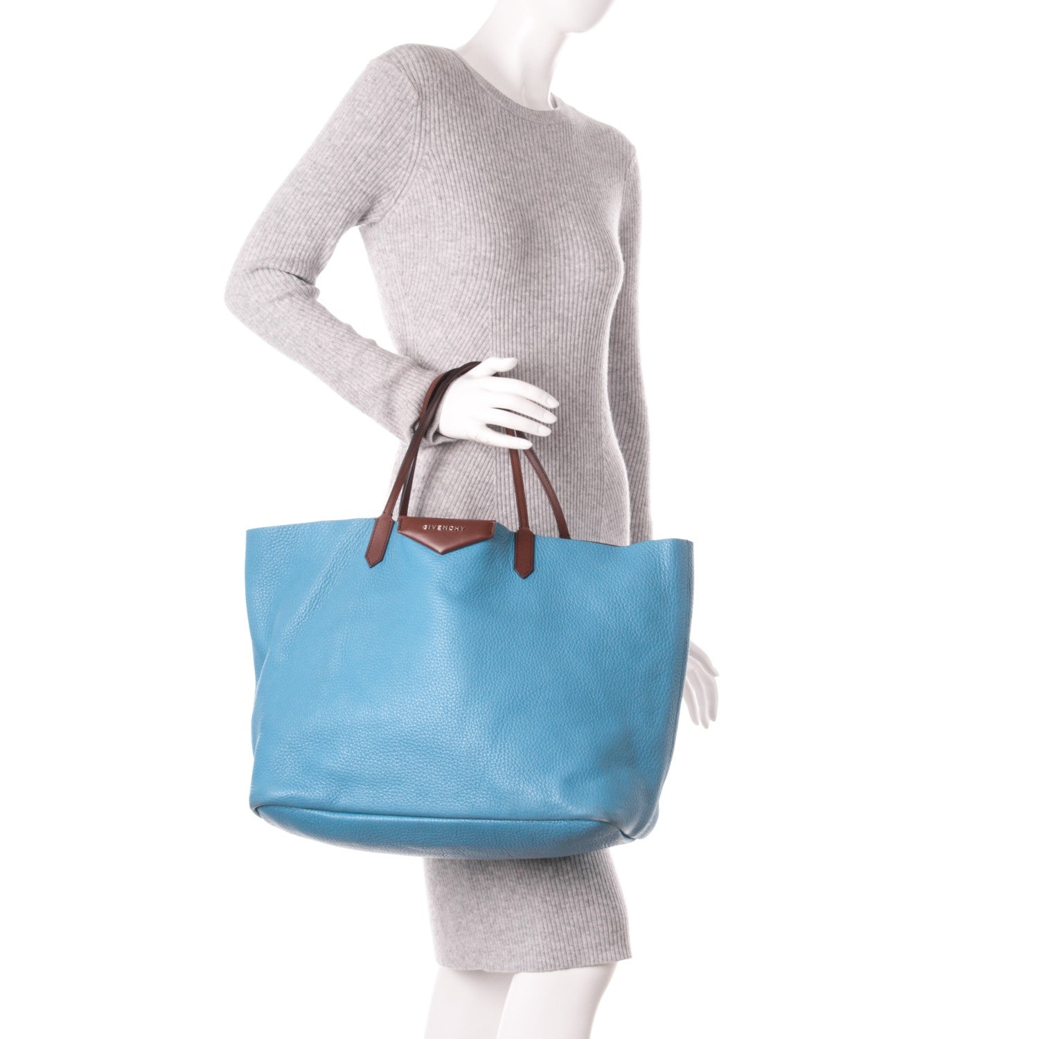 Givenchy Grained Calfskin Large Antigona Tote Blue Brown 2 of 10