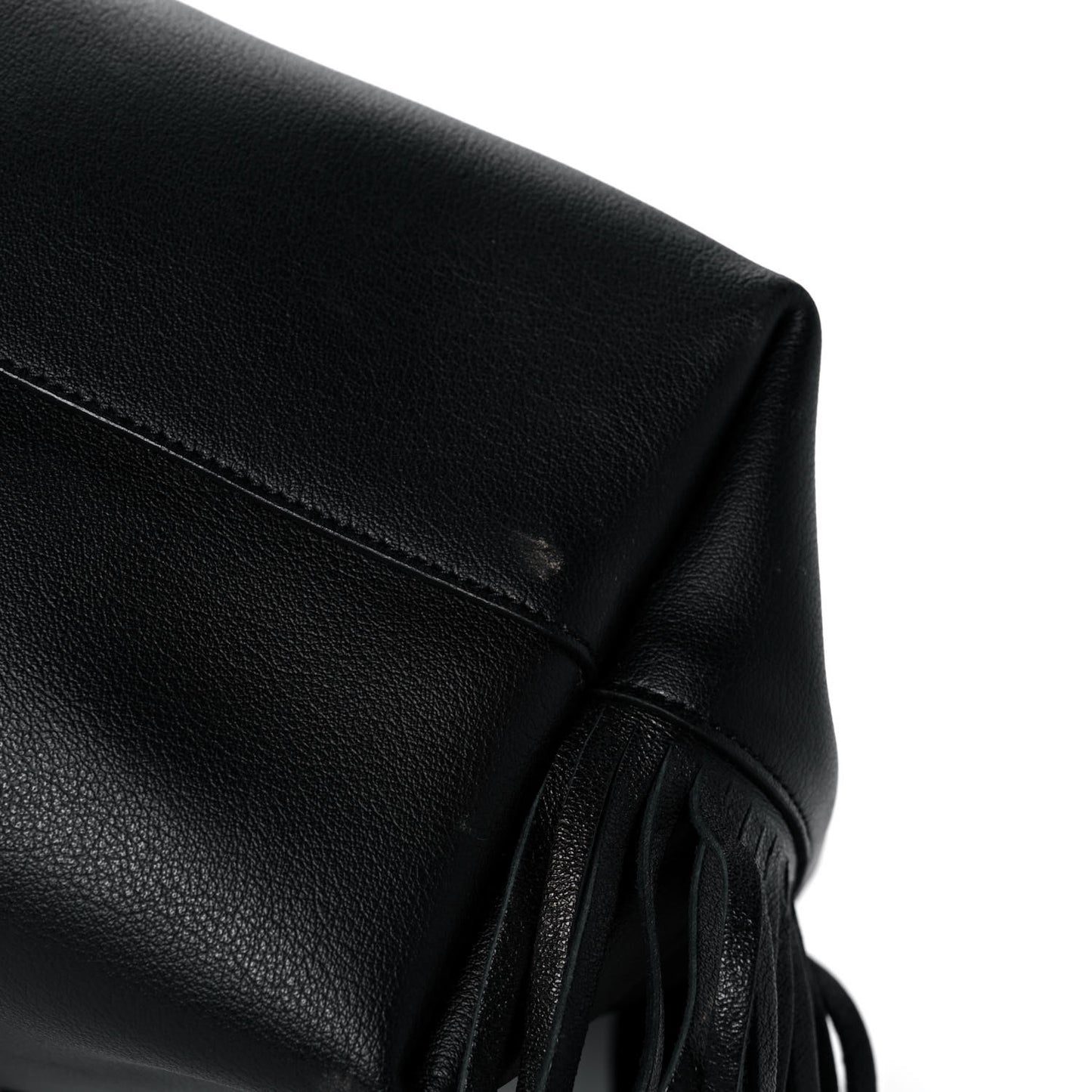 Calfskin Large Fringe Shopping Tote Black