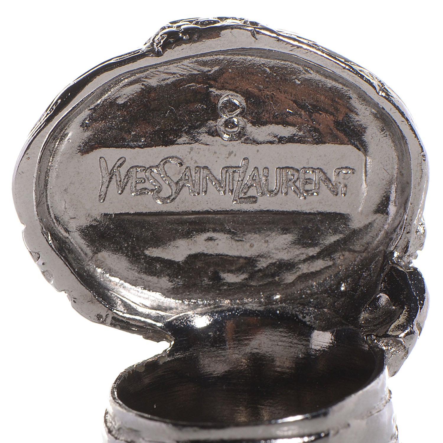Saint Laurent Glass Cabochon Gunmetal Arty Ovale Ring 8 Black 4 of 5