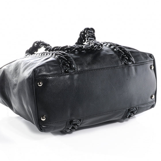 Leather Modern Chain Tote Black