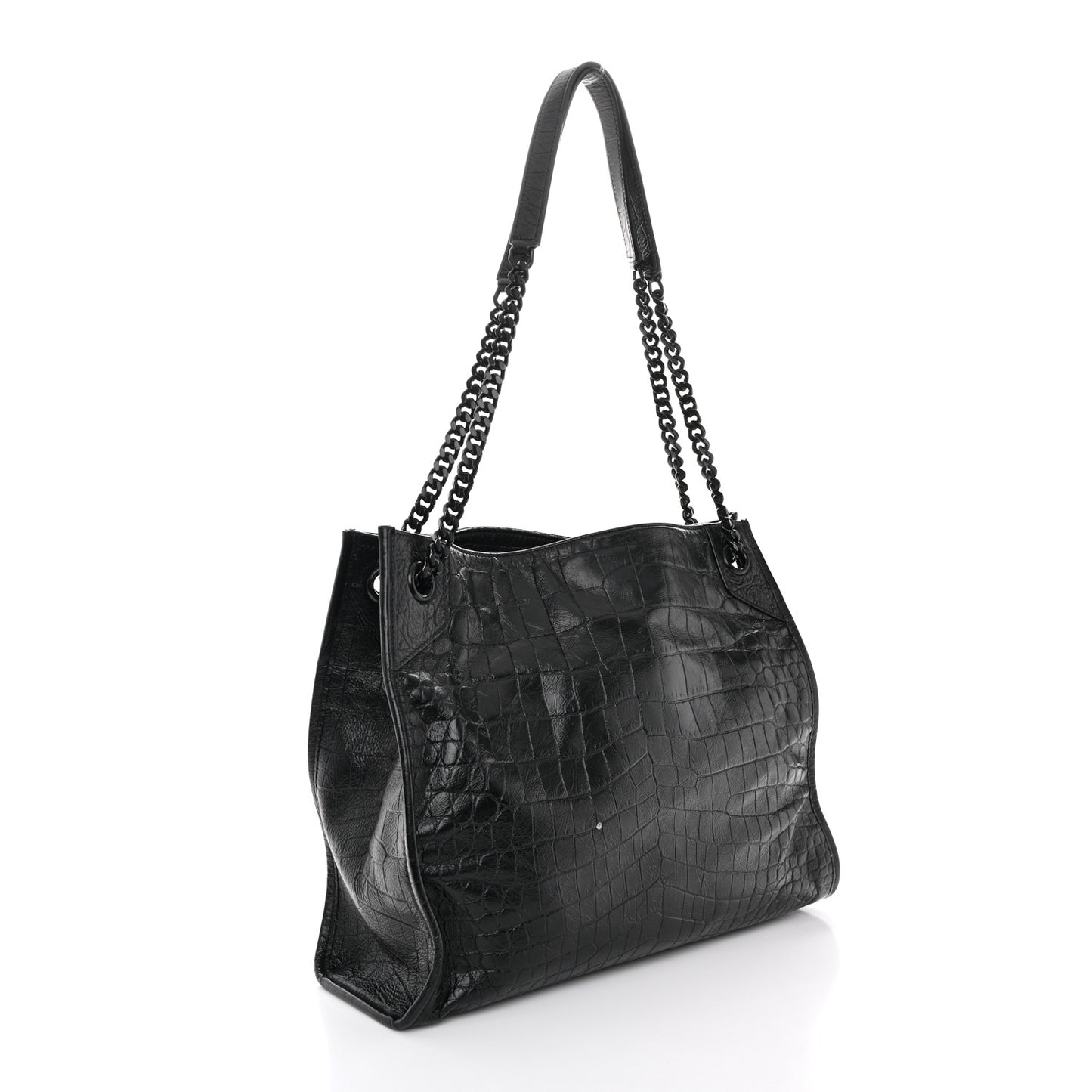Calfskin Crocodile Embossed Monogram Medium Niki Shopping Bag Black