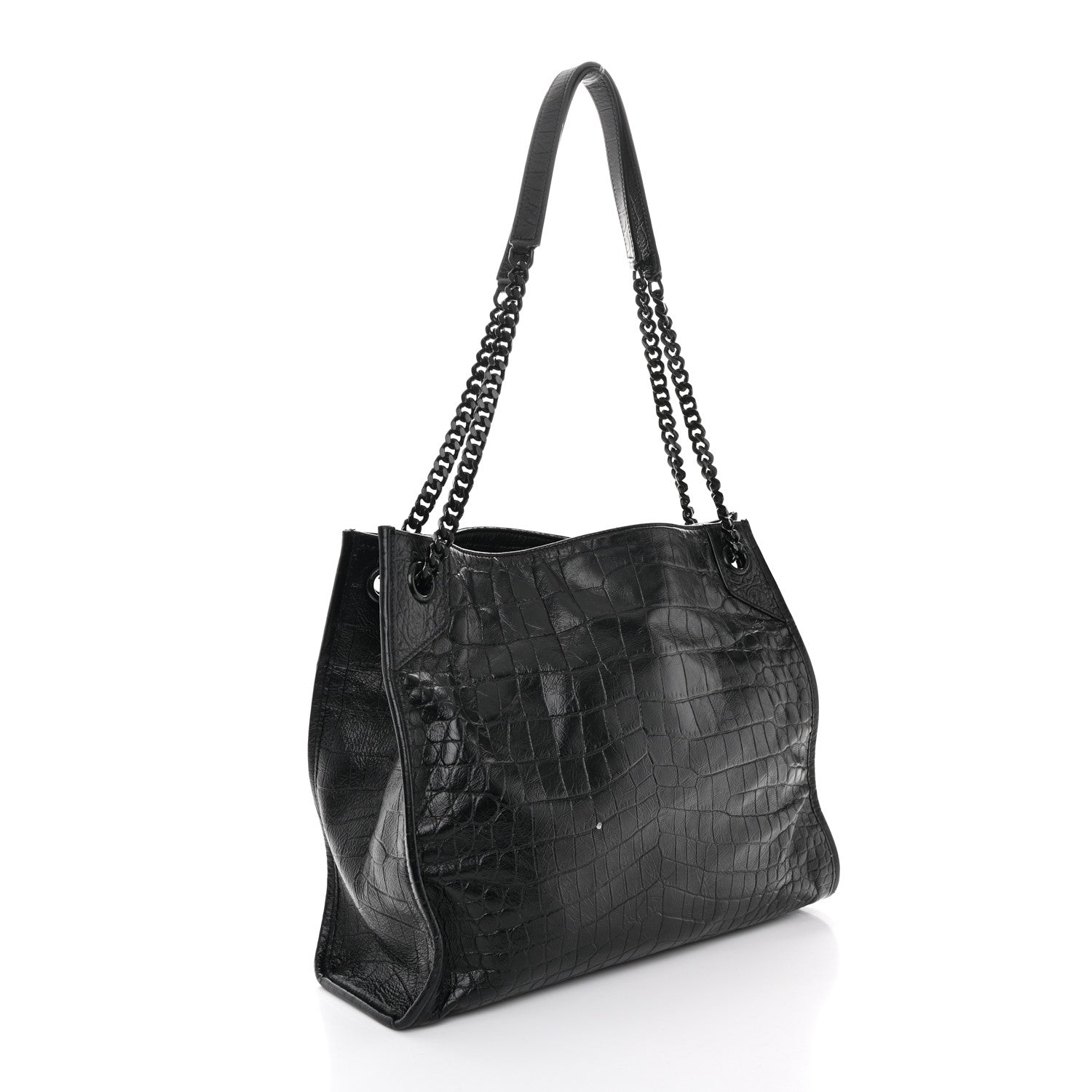 Saint Laurent Calfskin Crocodile Embossed Monogram Medium Niki Shopping Bag Black 3 of 15