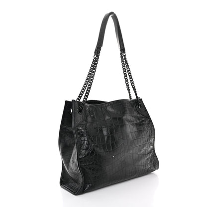 Saint Laurent Calfskin Crocodile Embossed Monogram Medium Niki Shopping Bag Black 3 of 15