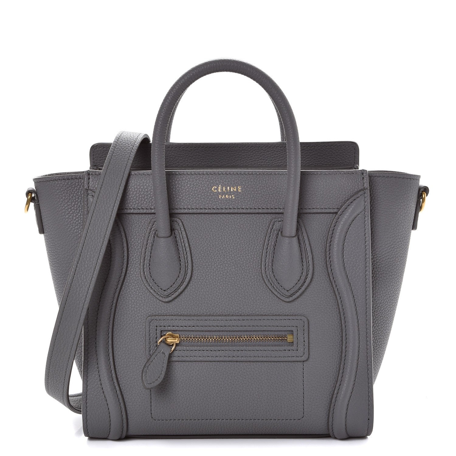 Celine Drummed Calfskin Nano Luggage Kohl 1 of 10