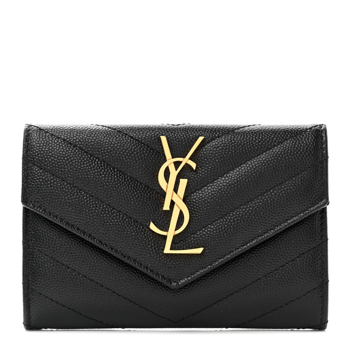Grain De Poudre Matelasse Chevron Small Monogram Envelope Wallet Black