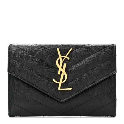 Saint Laurent Grain De Poudre Matelasse Chevron Small Monogram Envelope Wallet Black 1 of 8