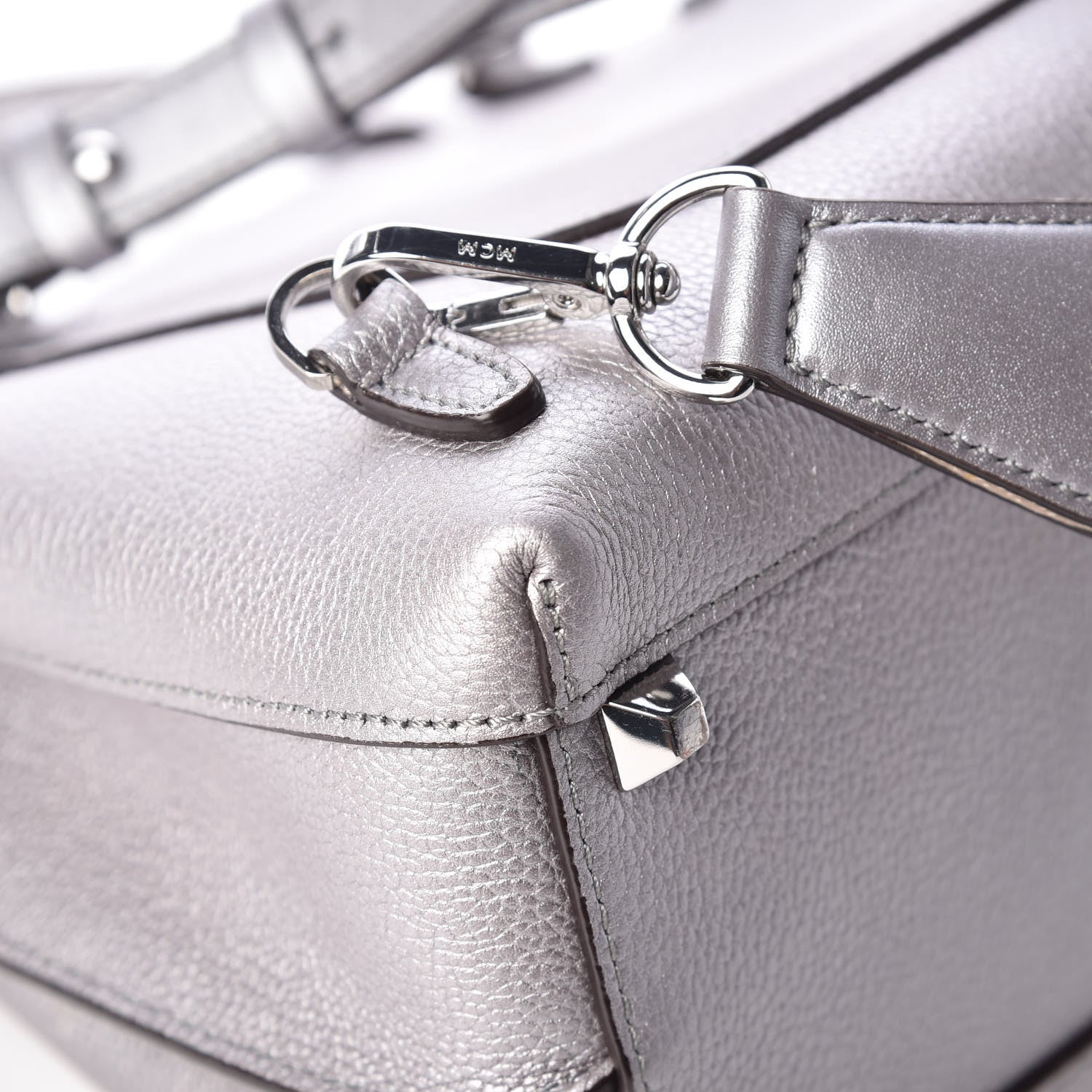 MCM Metallic Grained Calfskin Medium Milla Convertible Backpack Spike Silver 11 of 13