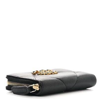 Chanel Lambskin Quilted Chanel 19 Zip Around Coin Purse Wallet Black 4 of 10