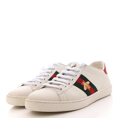Gucci Calfskin Ayers Bee Embroidered Womens Ace Sneakers 37 White Green 2 of 9