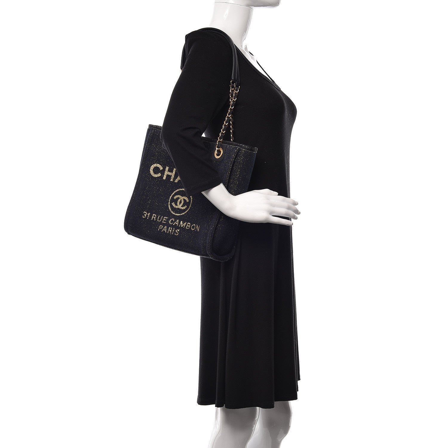 Chanel Lurex Canvas Mini Deauville Tote Navy Blue Gold 2 of 11