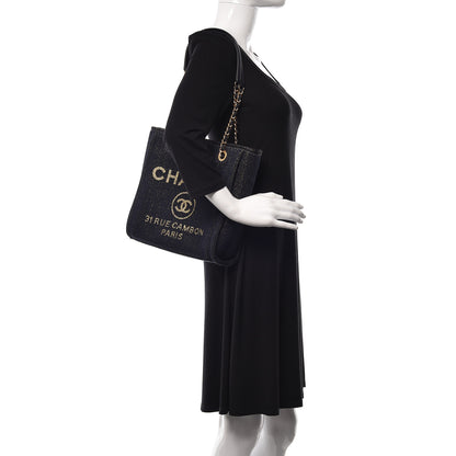 Chanel Lurex Canvas Mini Deauville Tote Navy Blue Gold 2 of 11