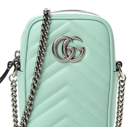 Gucci Calfskin Matelasse Mini GG Marmont Crossbody Bag Water Green 8 of 13