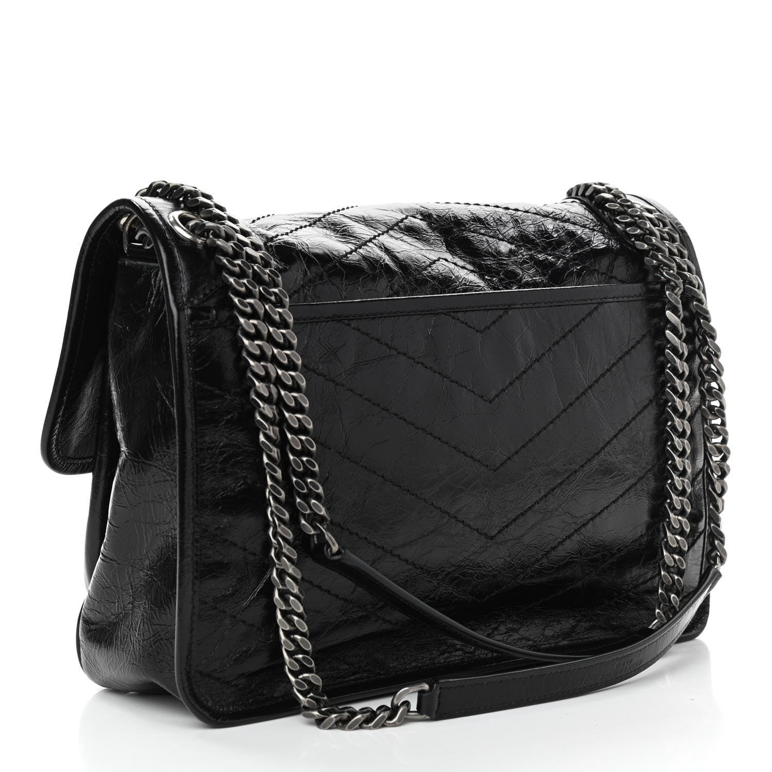 Saint Laurent Crinkled Calfskin Matelasse Monogram Medium Niki Chain Satchel Black 3 of 10