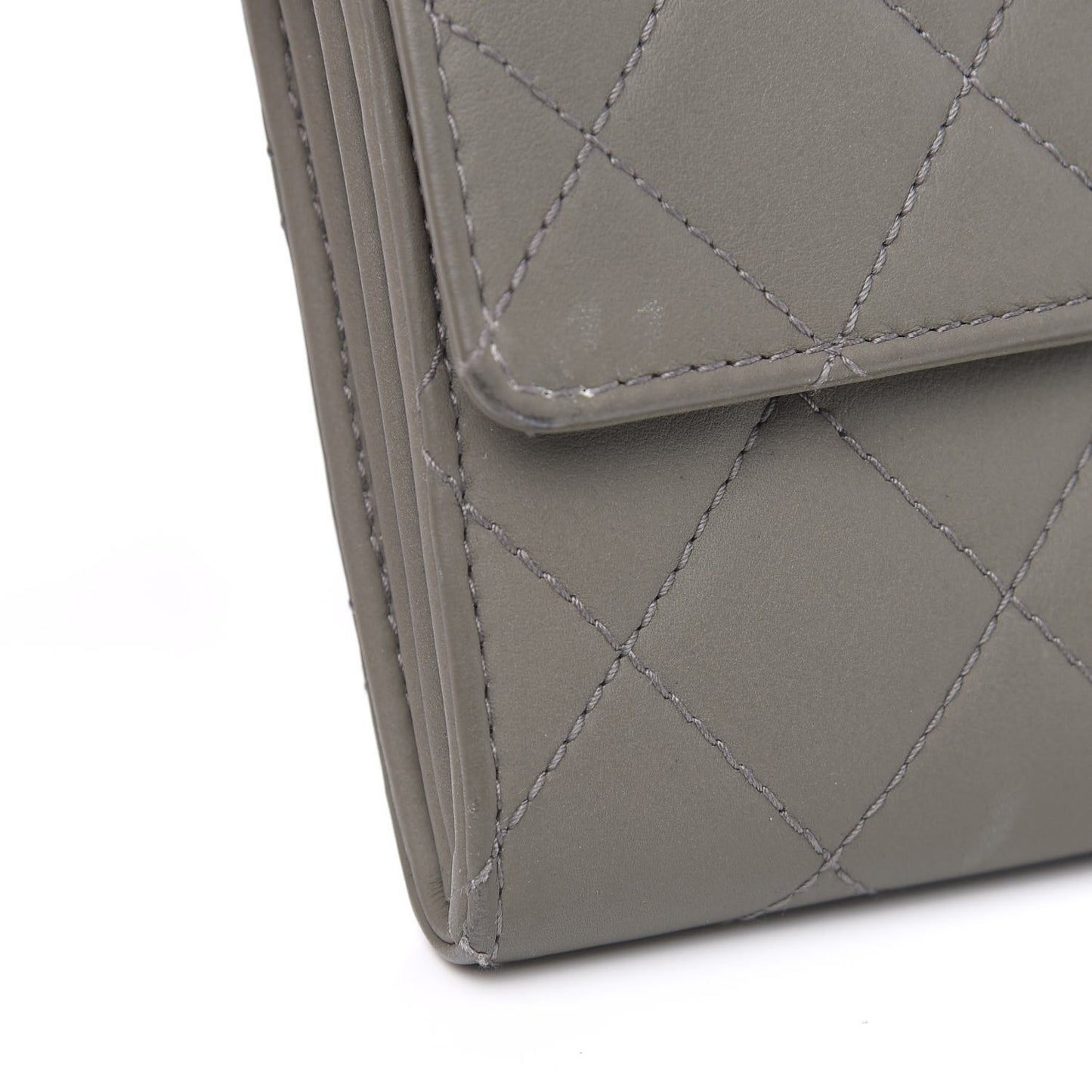Calfskin Quilted Large Gusset Flap Wallet Grey