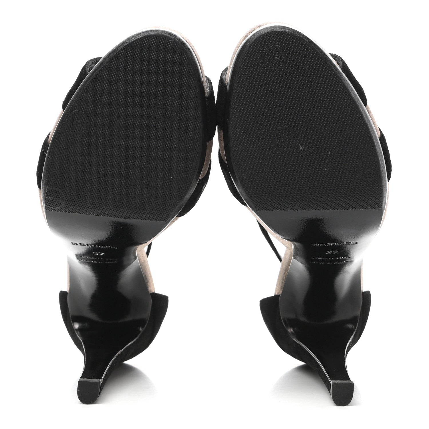 Hermes Suede Goatskin Initiale Sandals 37 Black 5 of 7
