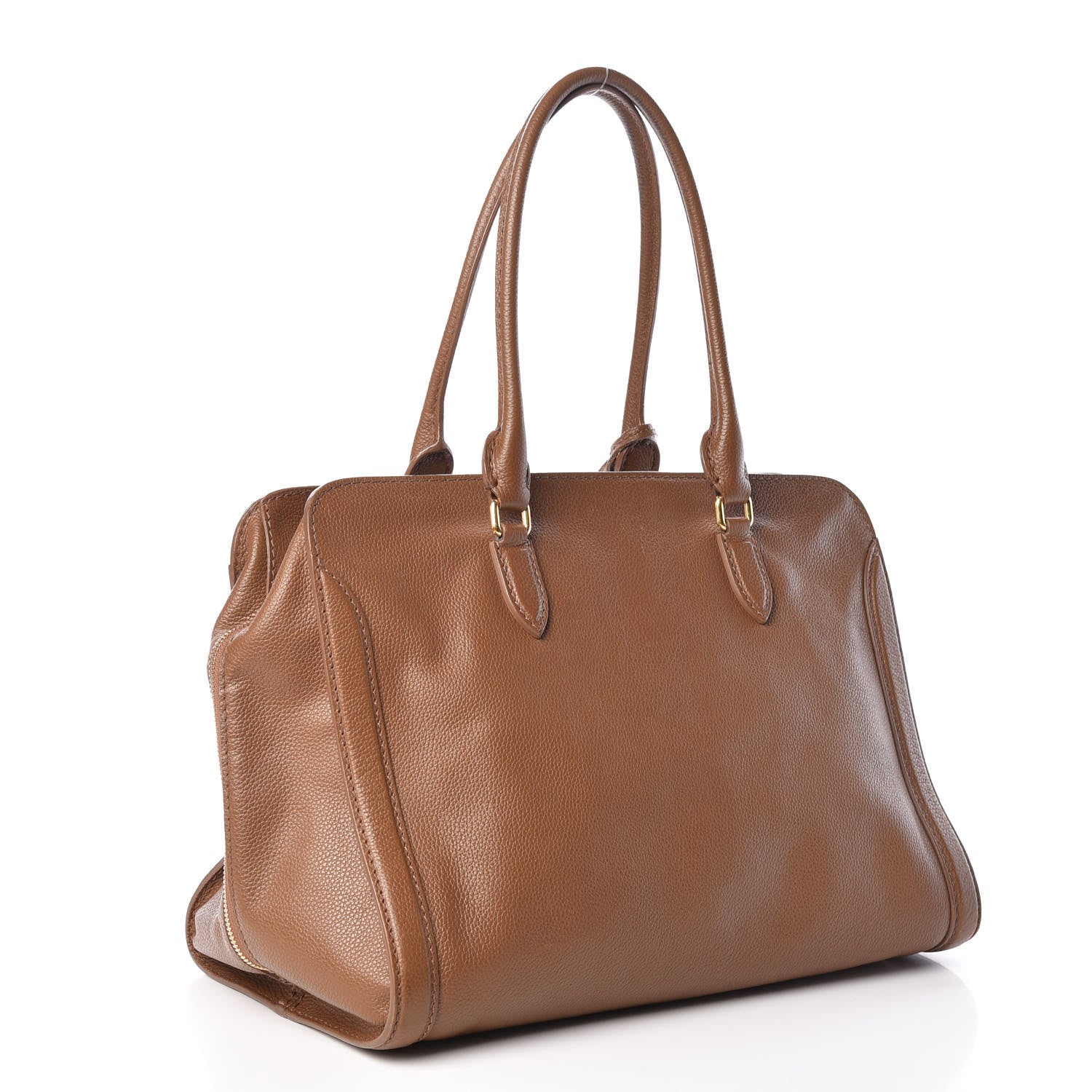 Alexander McQueen Pebbled Calfskin Large Skull Padlock Zip Around Tote Camel 3 of 20