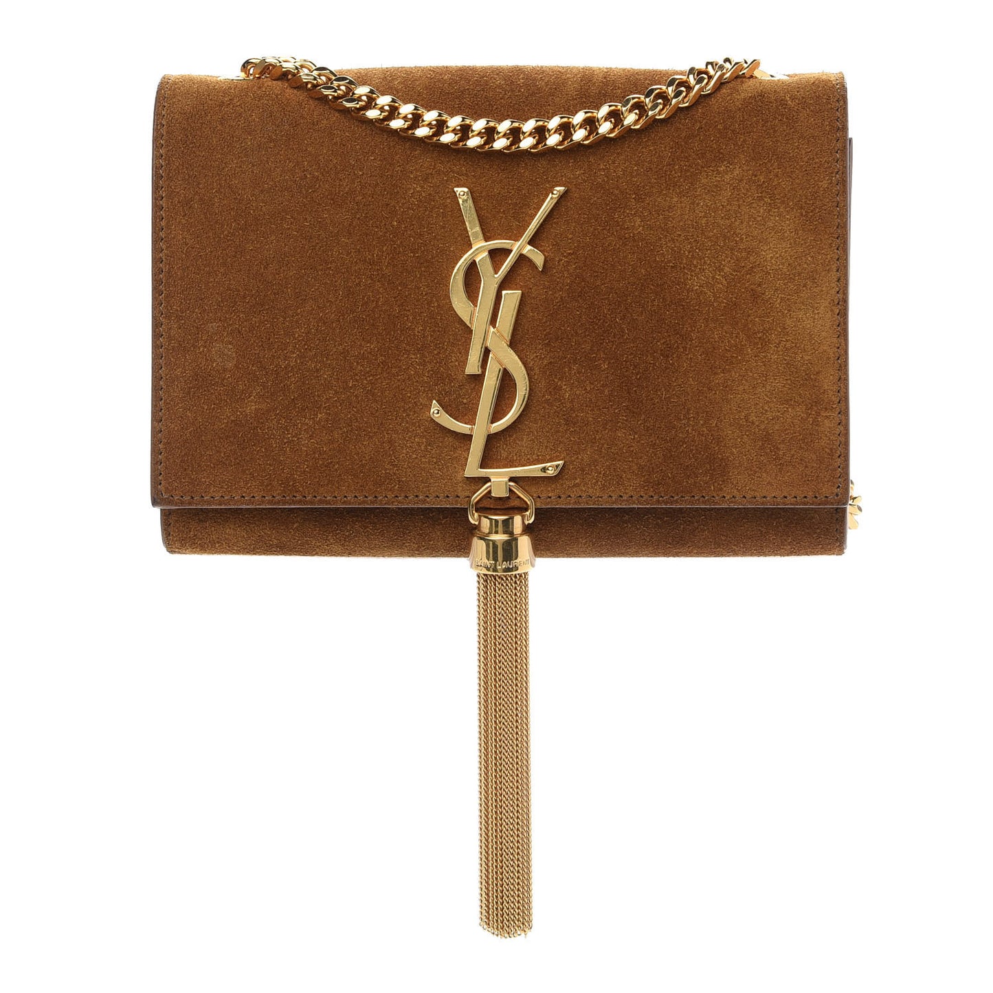 Suede Small Classic Monogram Kate Tassel Satchel Light Ochre