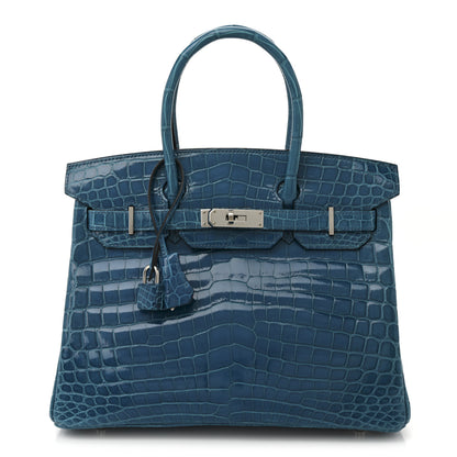 Hermes Shiny Niloticus Crocodile Birkin 30 Bleu Izmir 1 of 11