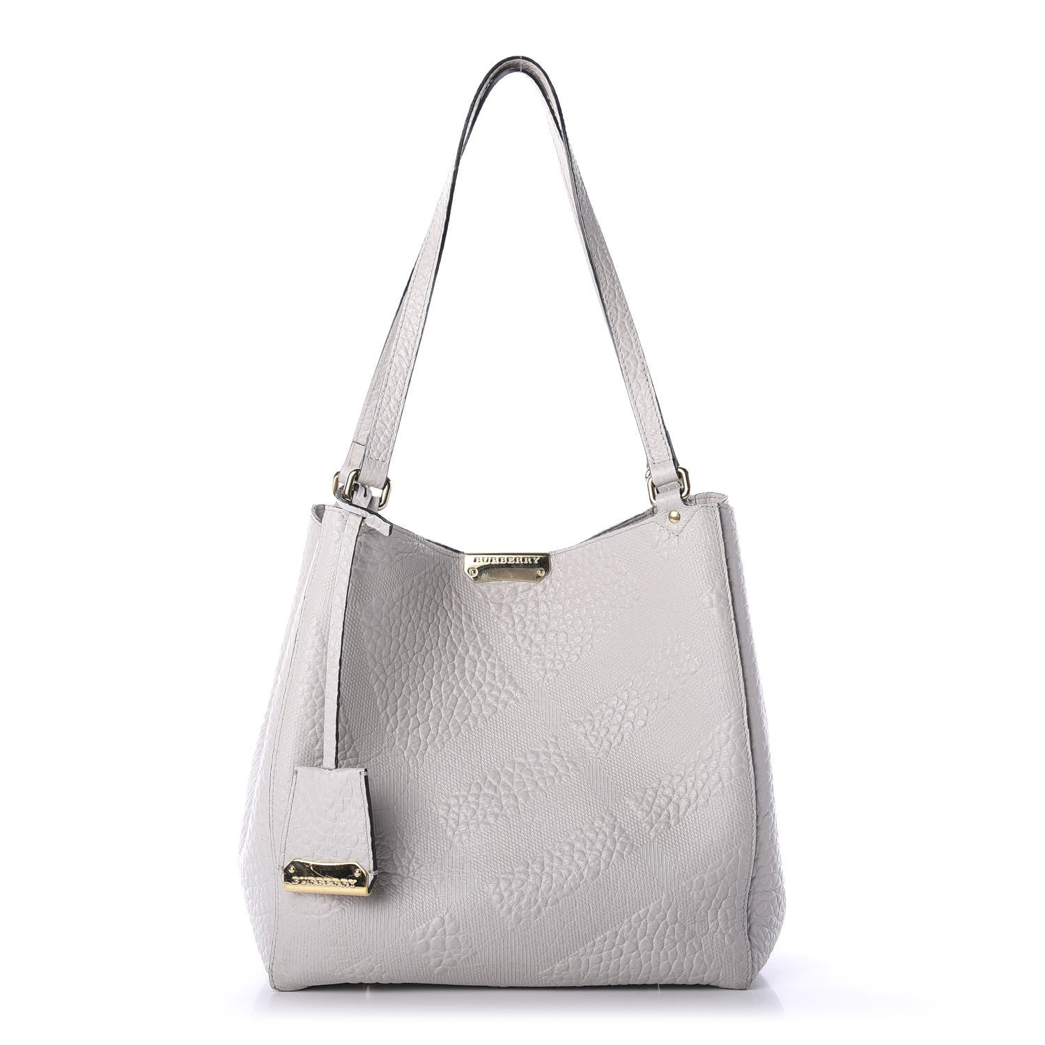 Burberry Signature Grain Calfskin Check Embossed Small Canterbury Tote Stone White 3 of 12
