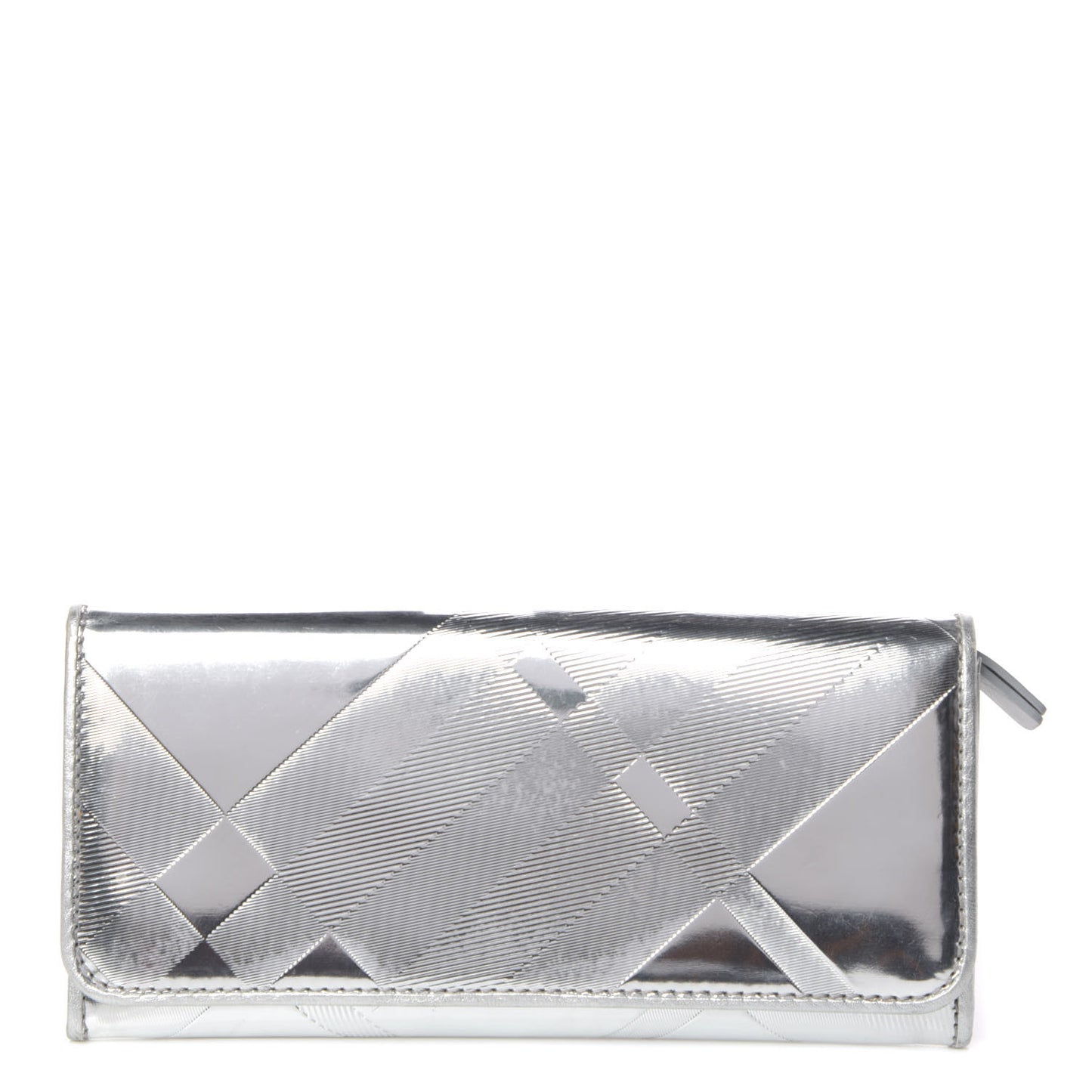 Metallic Calfskin Check Embossed Continental Wallet Silver
