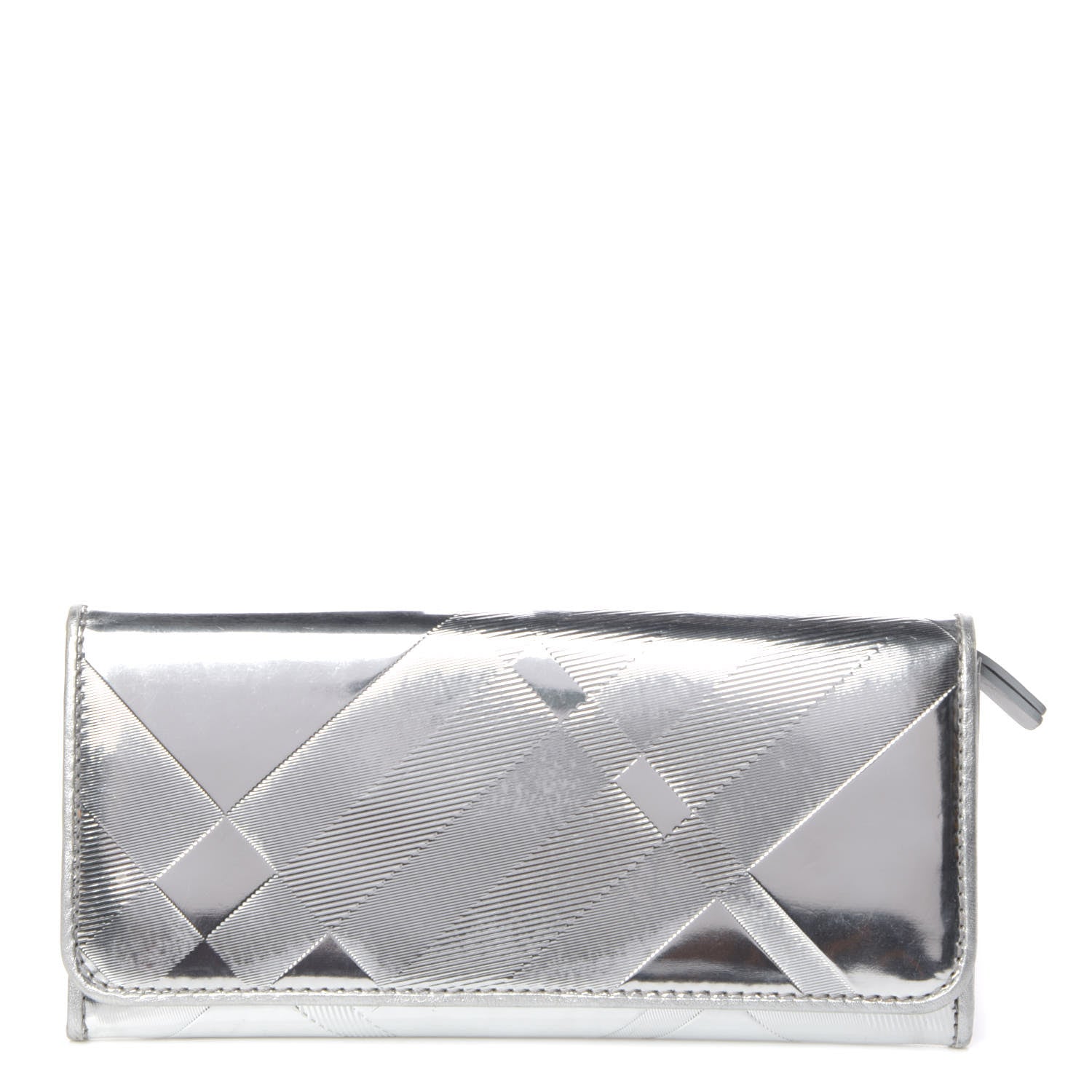 Burberry Metallic Calfskin Check Embossed Continental Wallet Silver 1 of 13