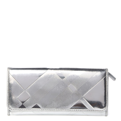 Burberry Metallic Calfskin Check Embossed Continental Wallet Silver 1 of 13