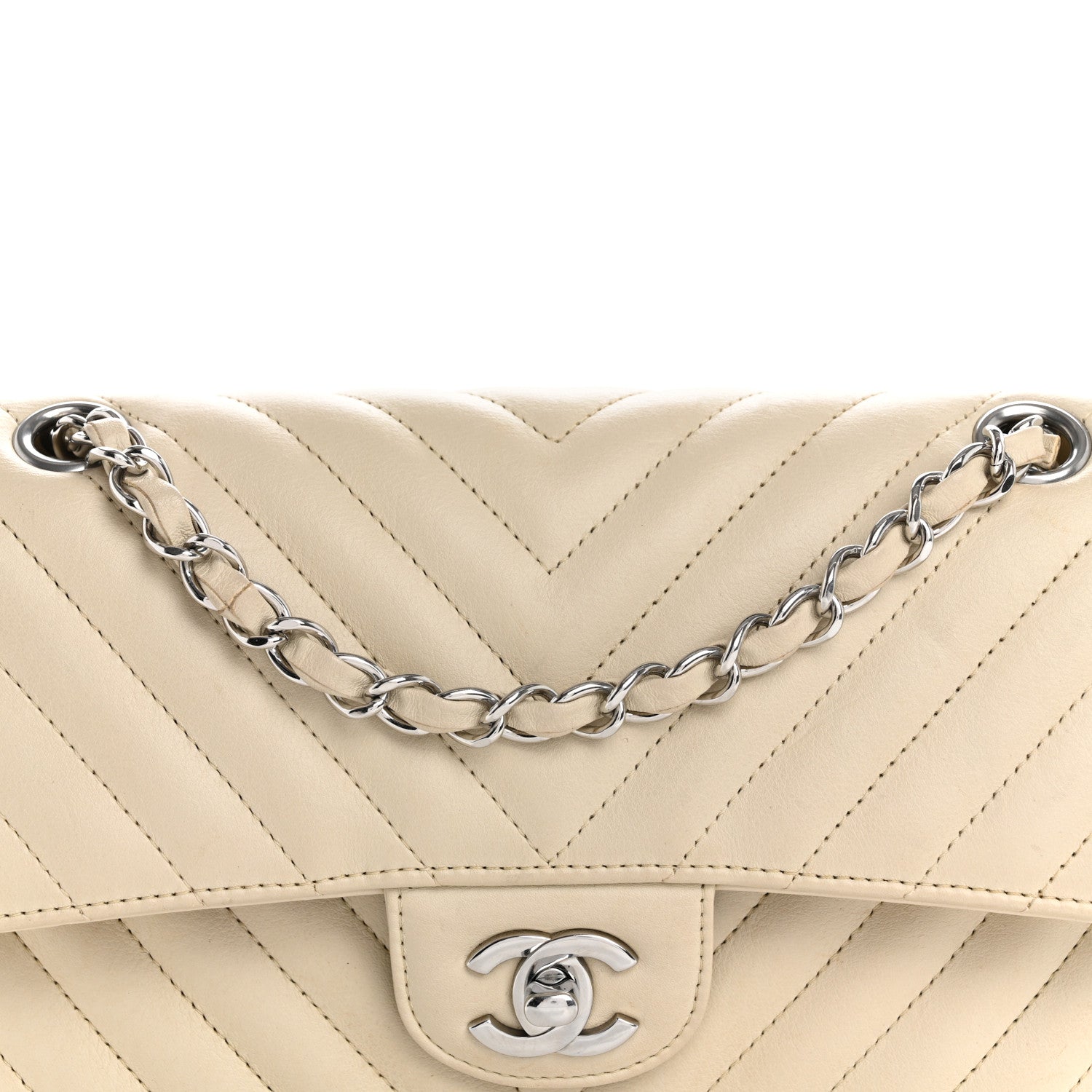Chanel Calfskin Chevron Quilted Small Double Flap White 8 of 13