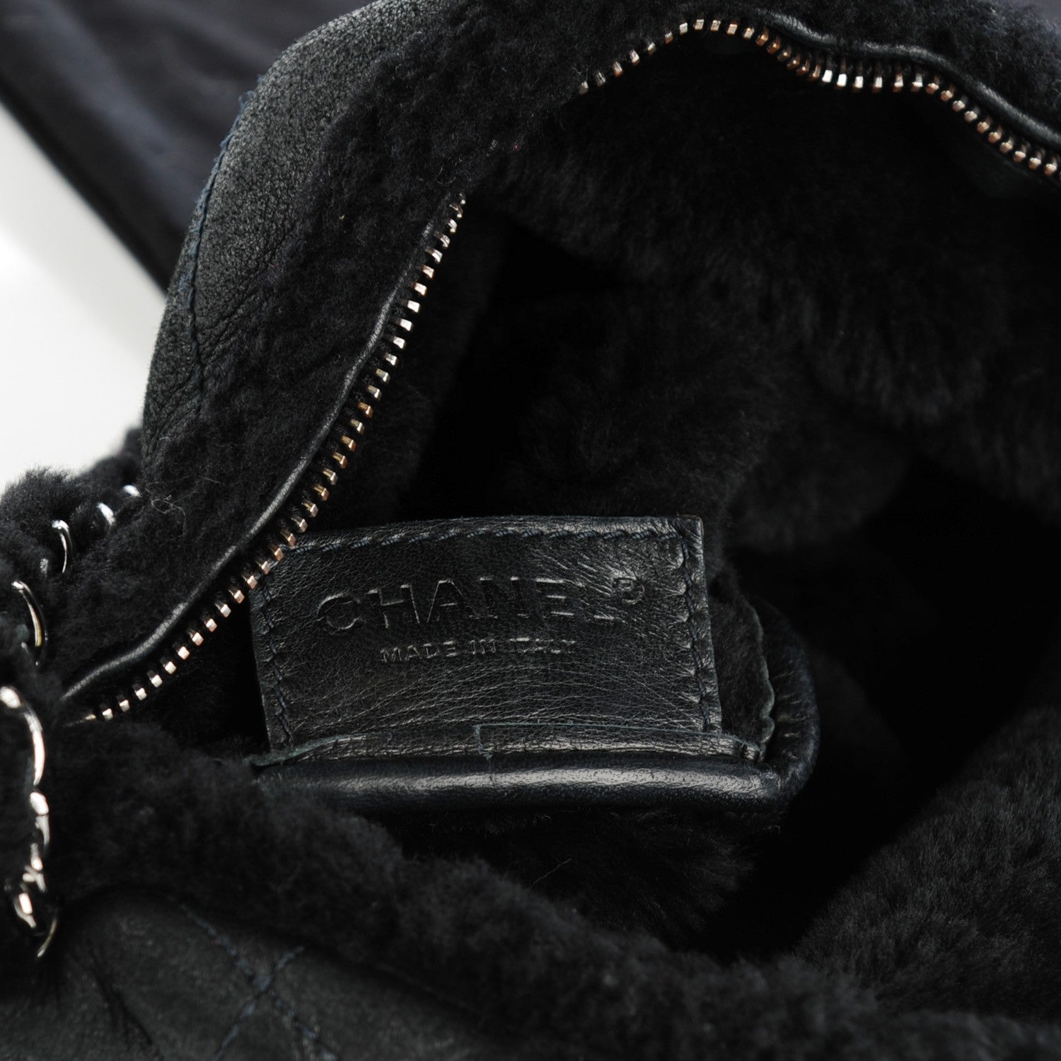 Chanel Shearling Suede Calfskin Stitched Hobo Black 6 of 7