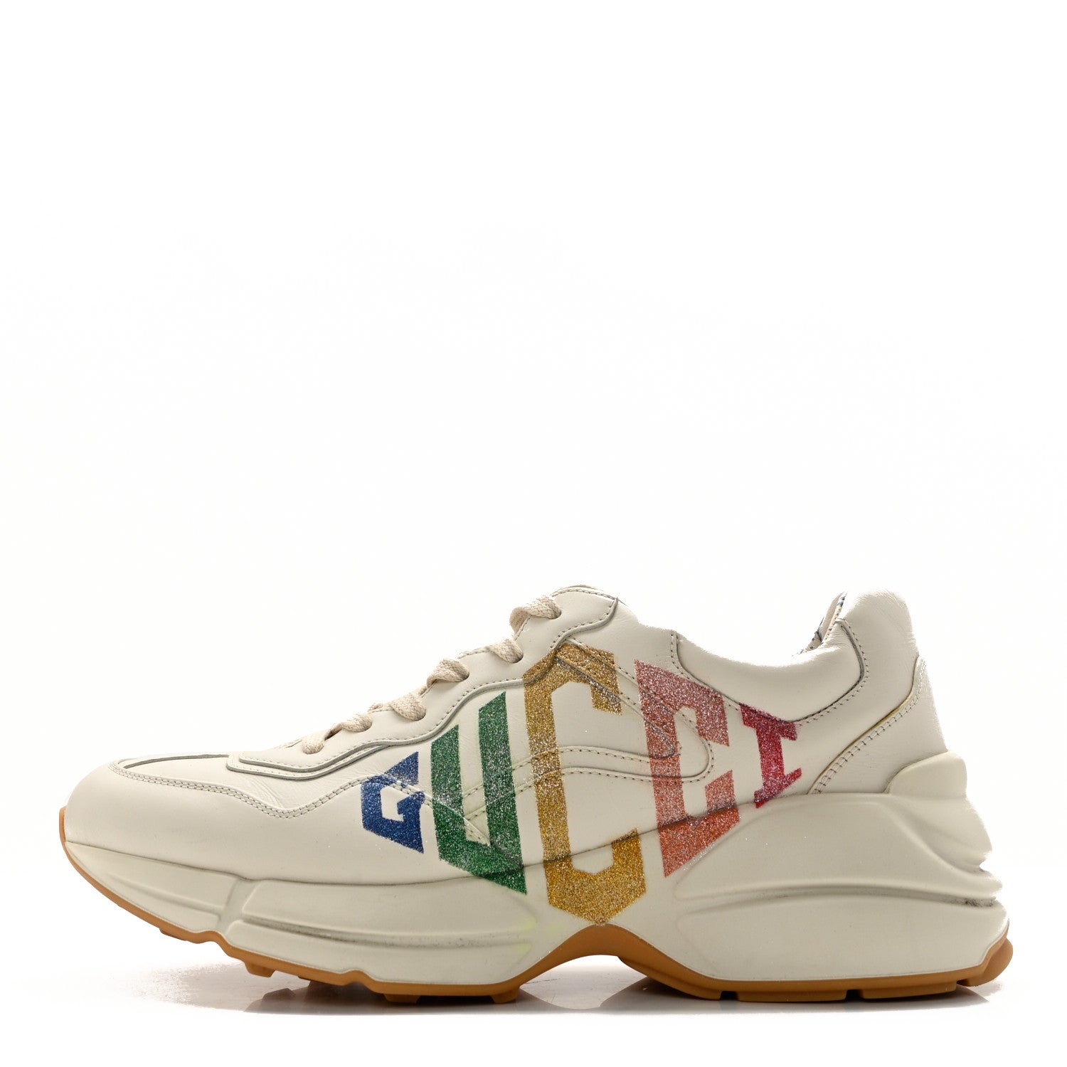 Gucci Calfskin Glitter Game Logo Womens Rhyton Sneakers 39.5 Mystic White 1 of 15