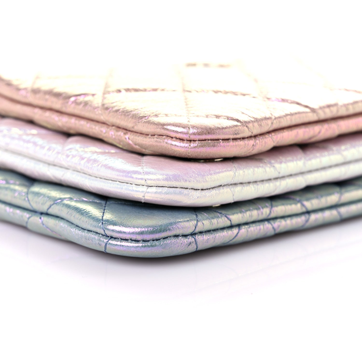 Chanel Iridescent Crumpled Calfskin Trio Cosmetic Case Blue Pink Ivory 10 of 12