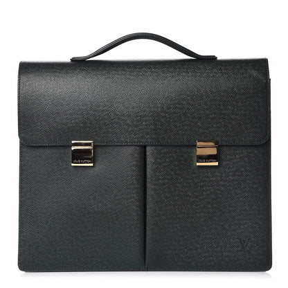 Louis Vuitton Taiga Serviette Khazan 1 Soufflet Briefcase Vert 1 of 13