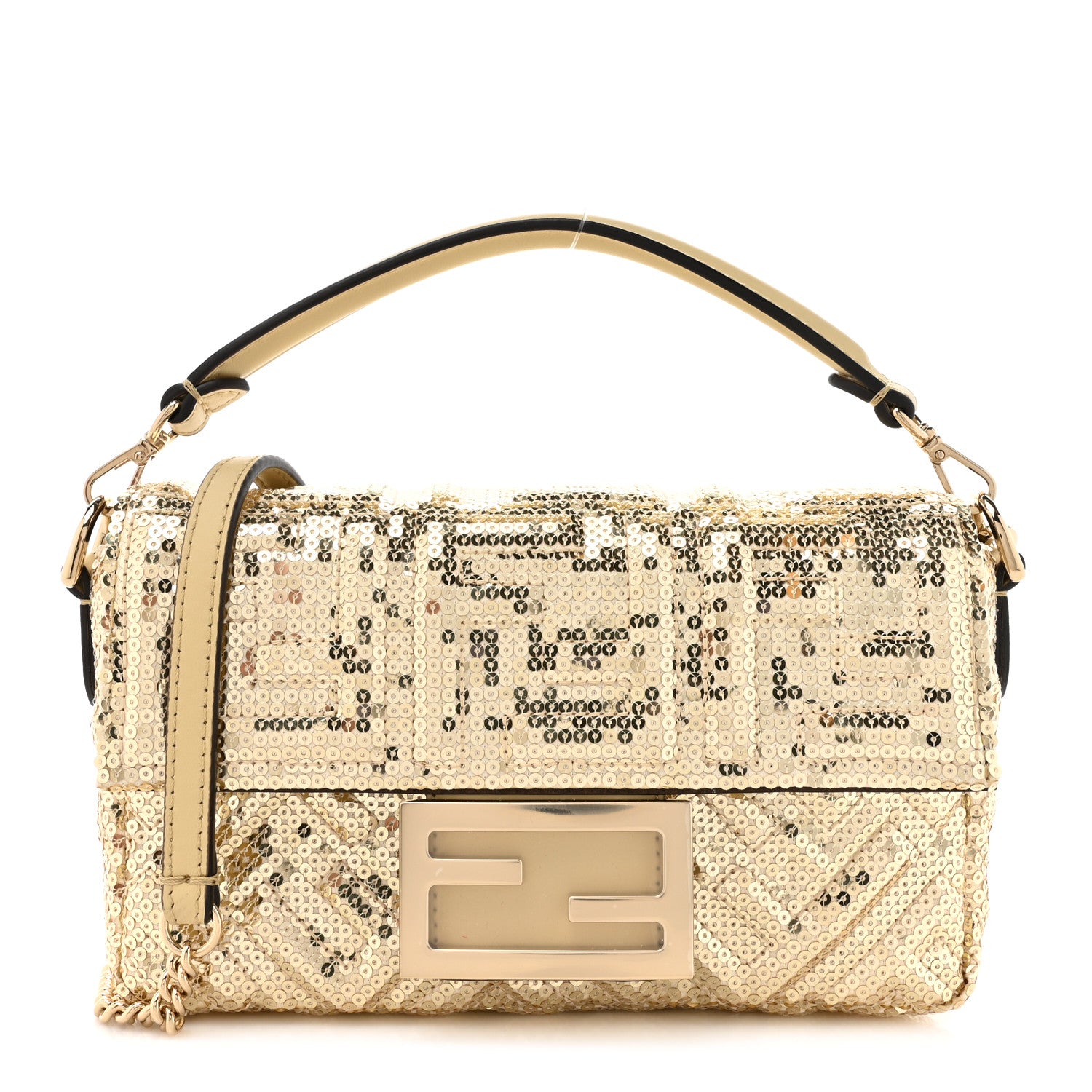 Fendi Ricamo Sequin Paillettes Vitello Grace FF Mini Baguette Oro Chiaro 1 of 10