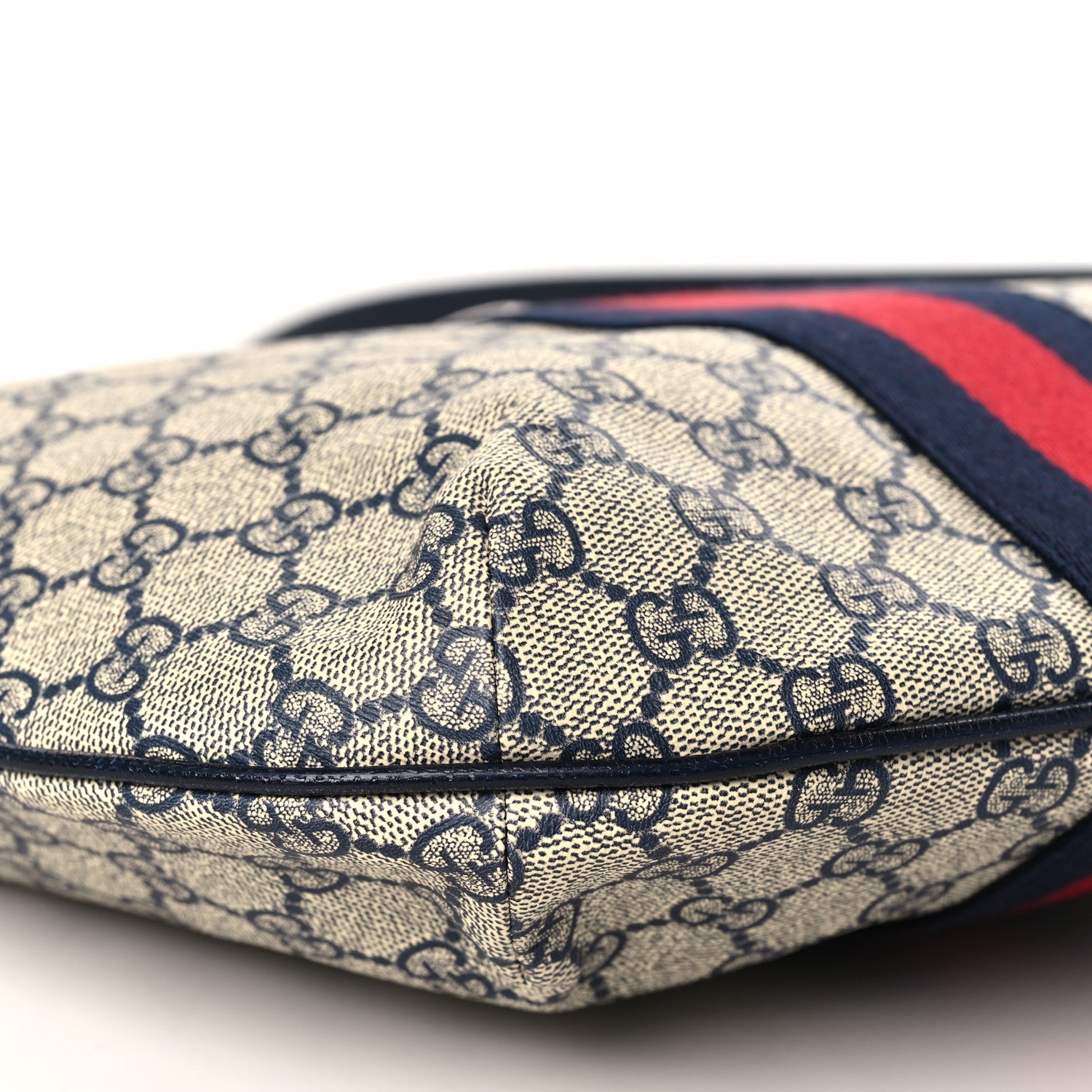 Gucci GG Supreme Monogram Textured Dollar Calfskin Web Small Ophidia Half Moon Hobo Beige Blue 8 of 9