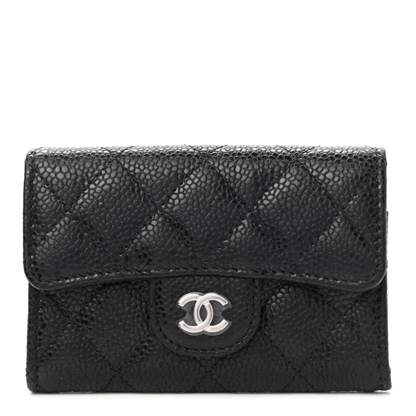 Caviar Quilted Flap Card Holder Wallet Black