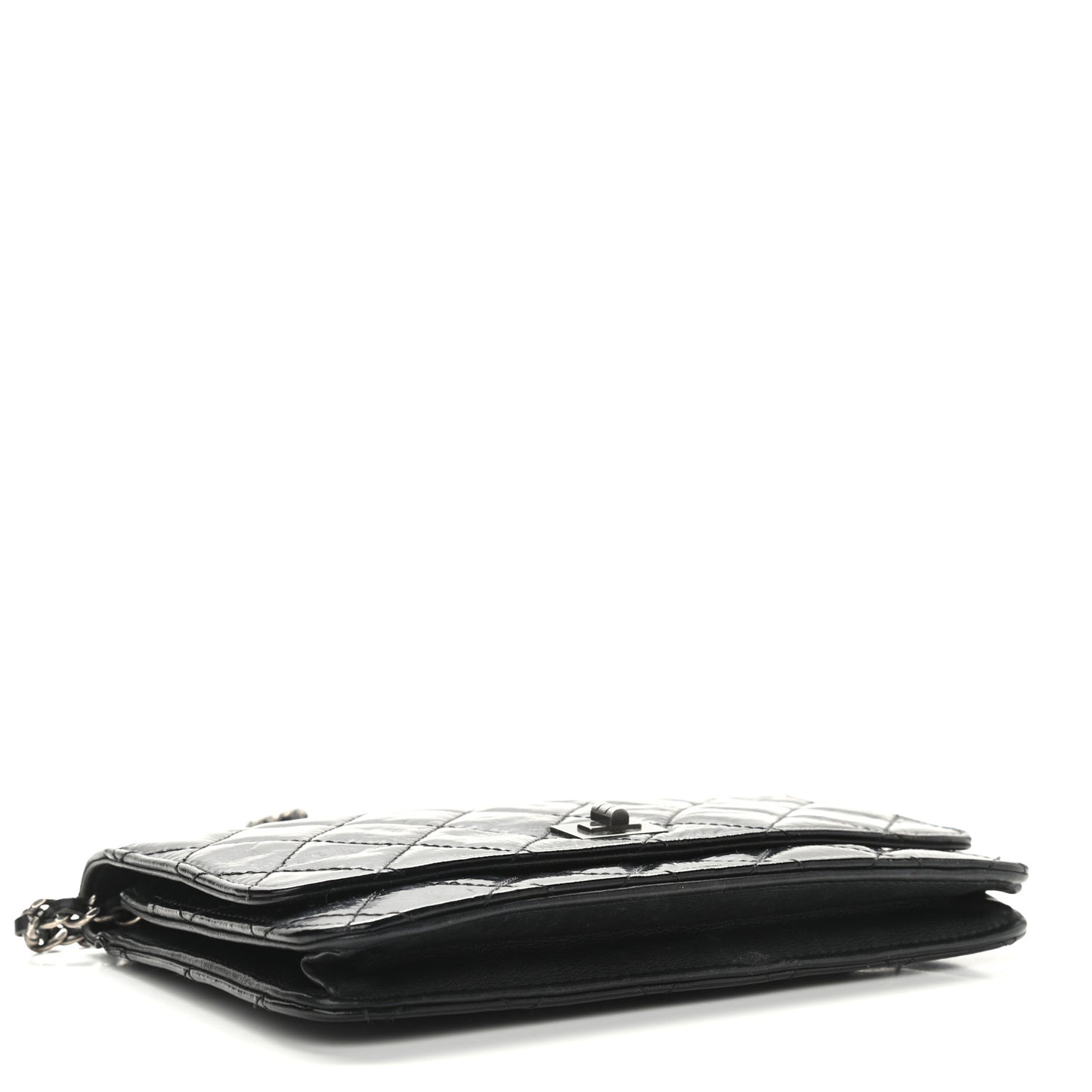 Distressed Patent Calfskin Quilted Reissue Wallet On Chain WOC Black
