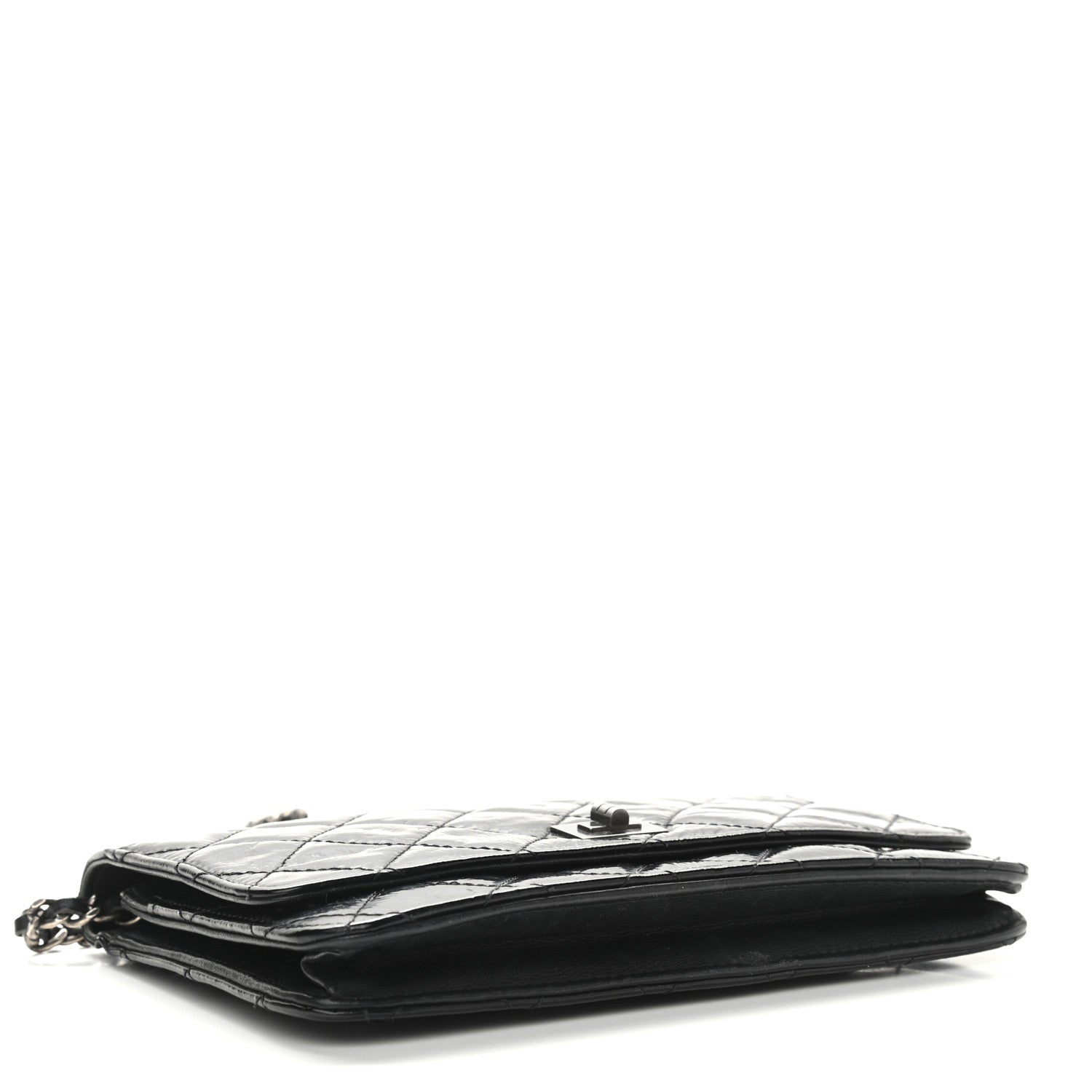 Chanel Distressed Patent Calfskin Quilted Reissue Wallet On Chain WOC Black 4 of 14