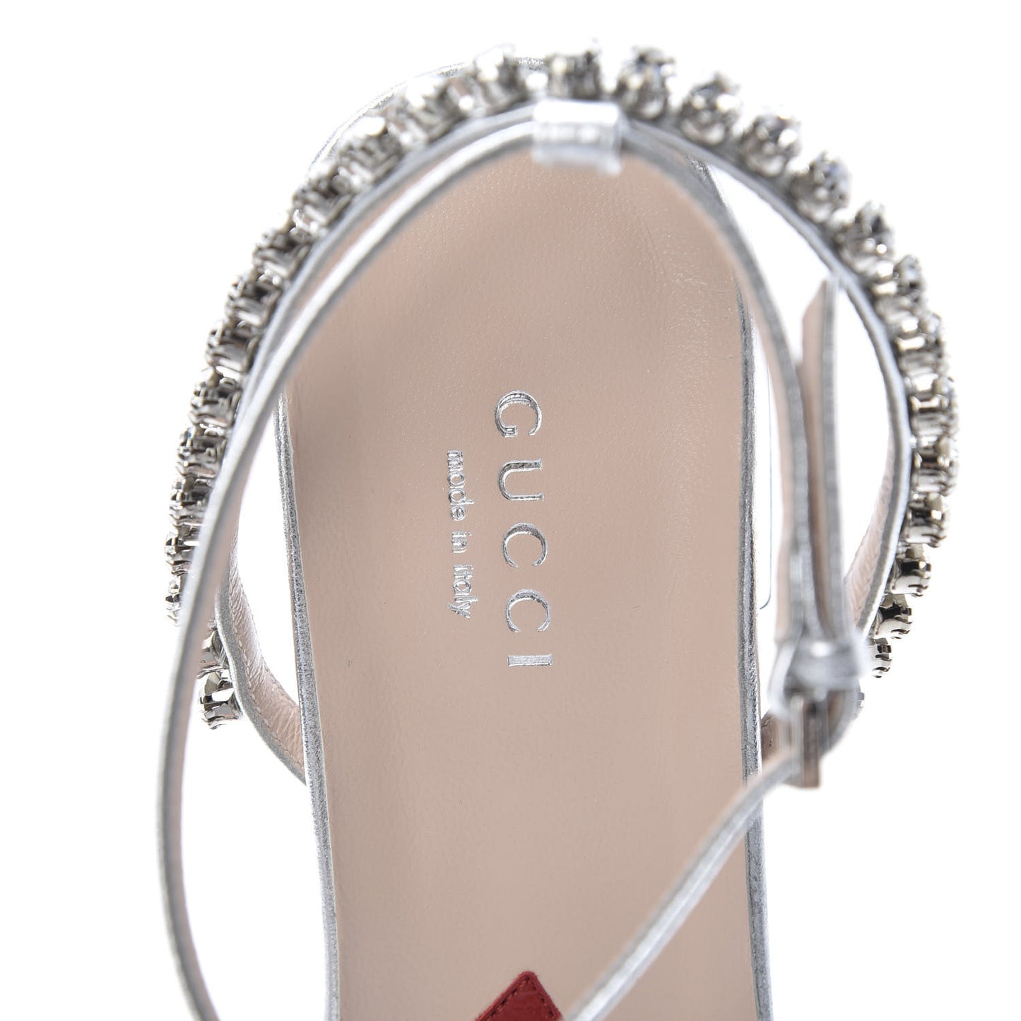 Nappa Silk Crystal Bertie T-Strap Low Heel Sandals 36 Argento